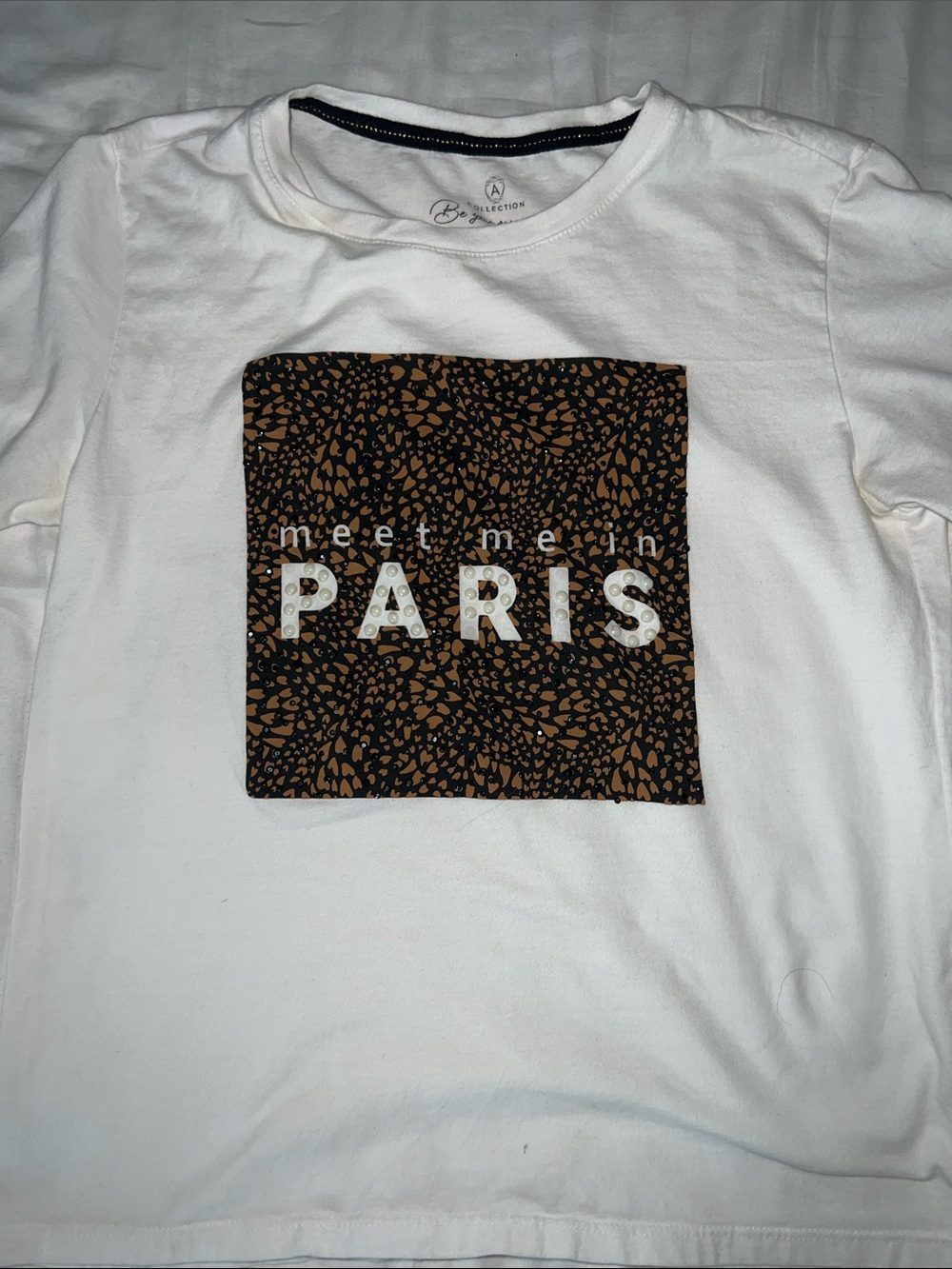 Tea Collection White Long-Sleeve Shirt with Brown Patterned 'PARIS' Graphic